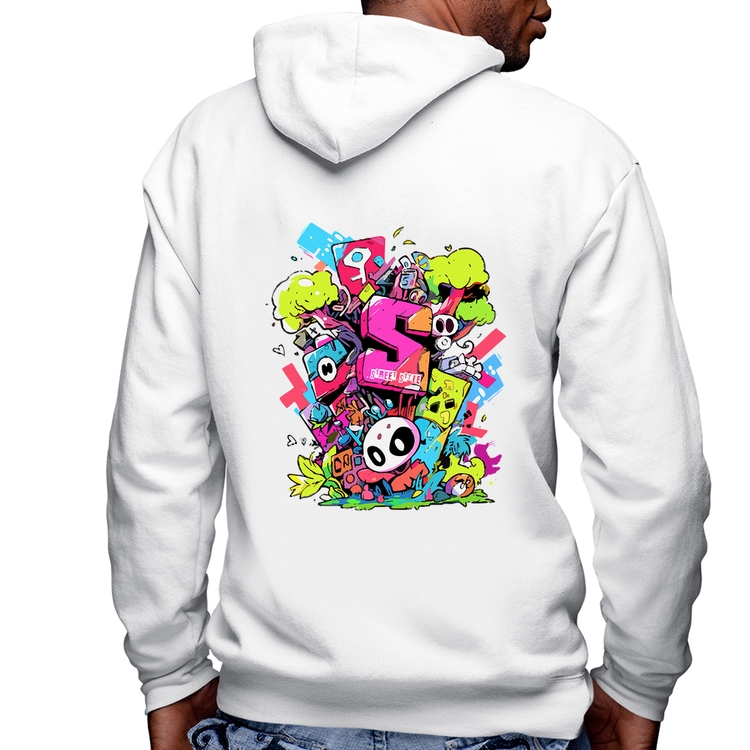 Blusa Moletom Street Style Masculina com Capuz e Zíper - Branca