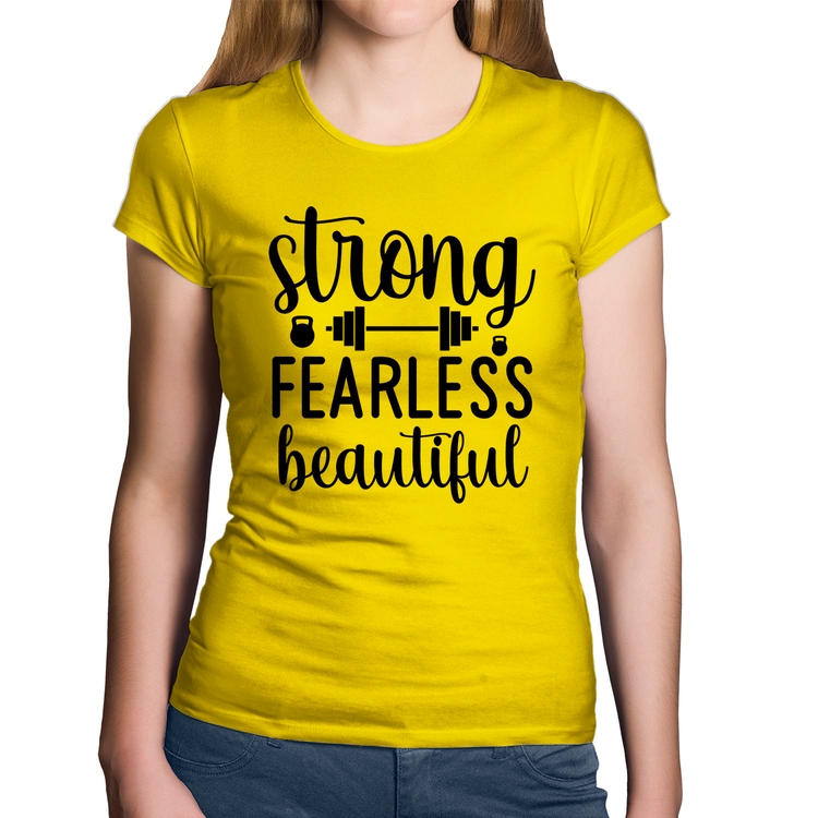Baby Look Algodão Strong Fearless Beautiful - Amarela