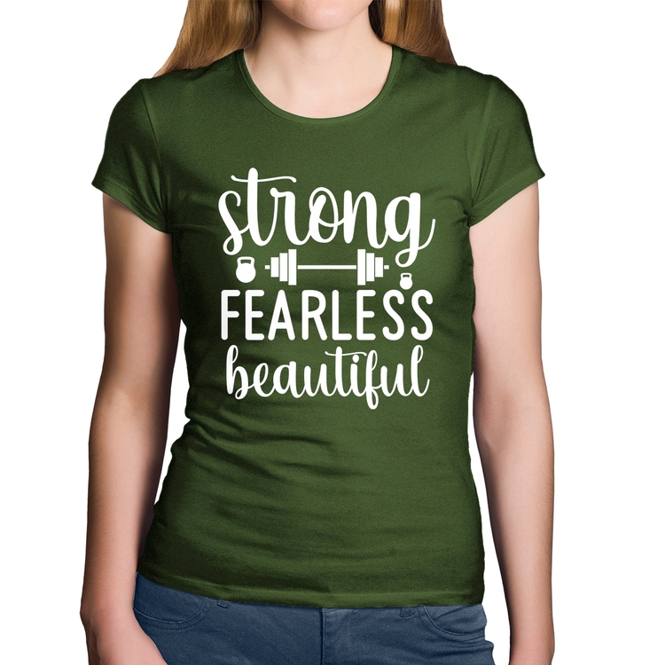 Baby Look Algodão Strong Fearless Beautiful - Musgo