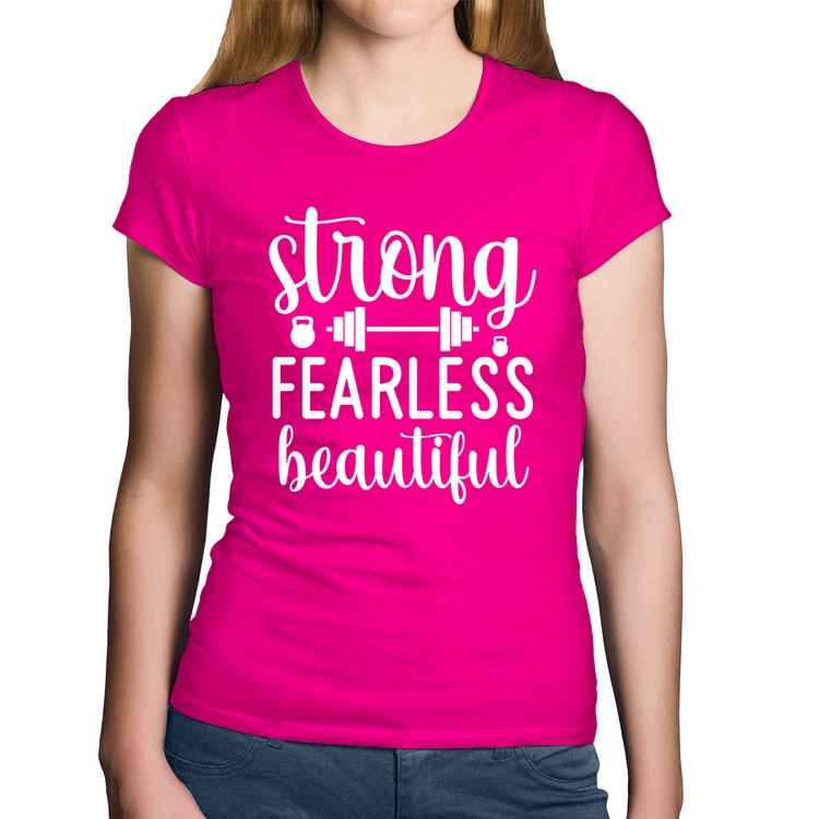 Baby Look Algodão Strong Fearless Beautiful - Rosa