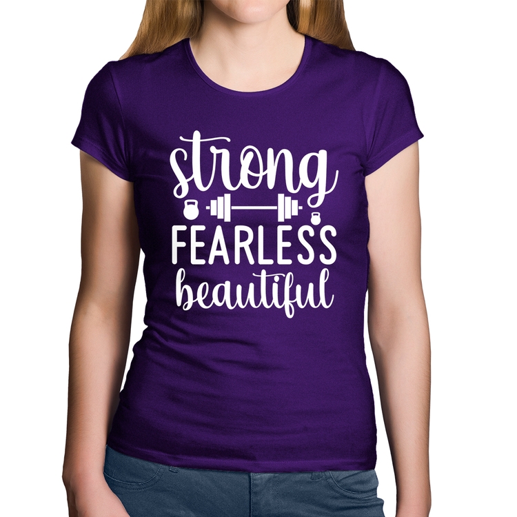 Baby Look Algodão Strong Fearless Beautiful - Roxa