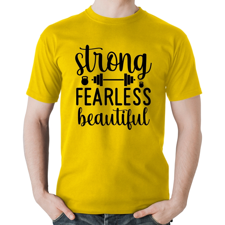 Camiseta Algodão Strong Fearless Beautiful - Amarela