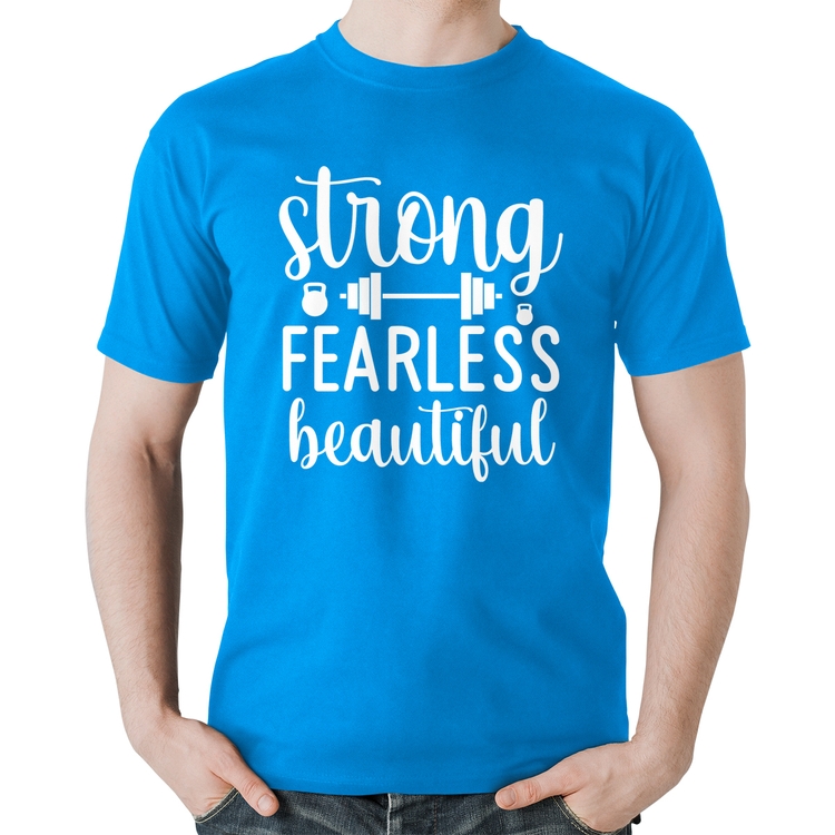 Camiseta Algodão Strong Fearless Beautiful - Azul