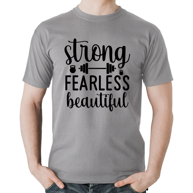 Camiseta Algodão Strong Fearless Beautiful - Cinza