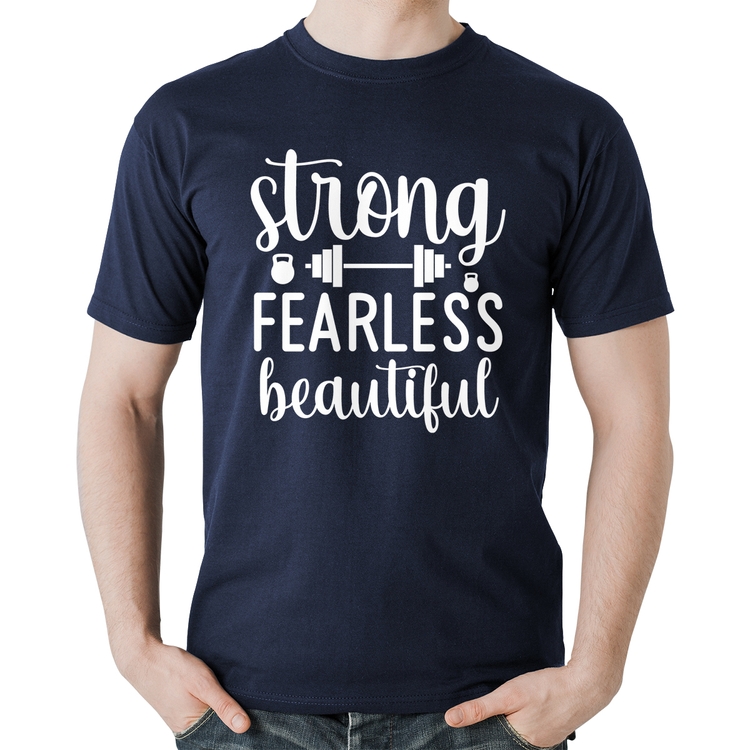Camiseta Algodão Strong Fearless Beautiful - Marinho