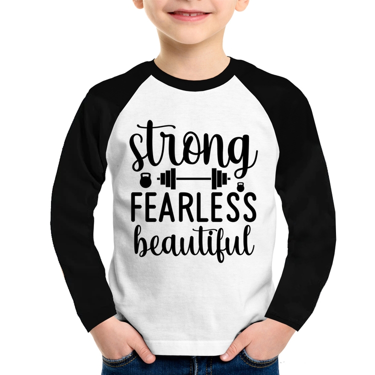 Camiseta Raglan Infantil Strong Fearless Beautiful Manga Longa