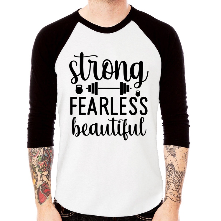 Camiseta Raglan Strong Fearless Beautiful Manga 3/4