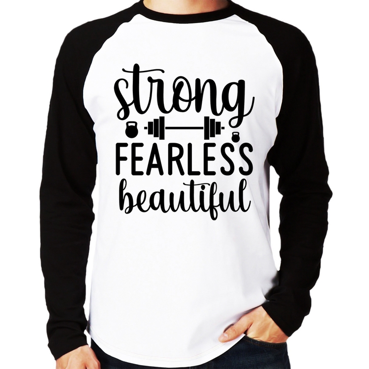 Camiseta Raglan Strong Fearless Beautiful Manga Longa