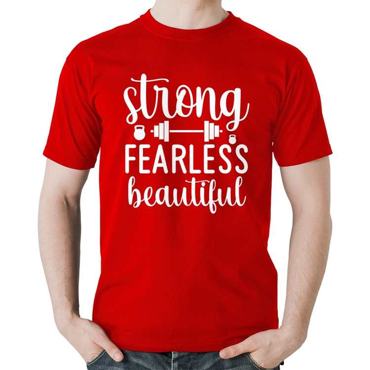 Camiseta Algodão Strong Fearless Beautiful - Vermelha