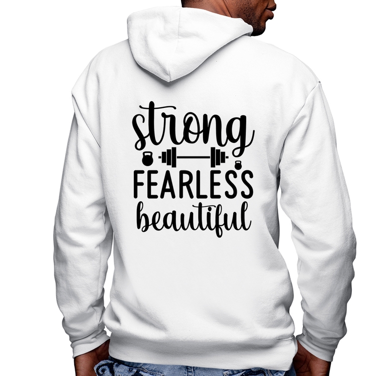 Blusa Moletom Strong Fearless Beautiful Masculina com Capuz e Zíper - Branca