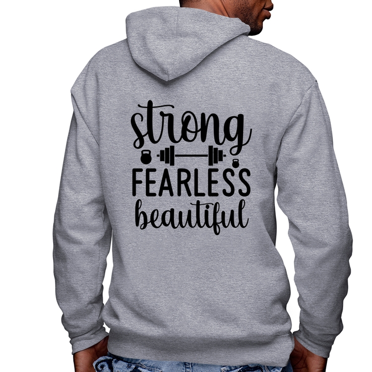 Blusa Moletom Strong Fearless Beautiful Masculina com Capuz e Zíper - Mescla