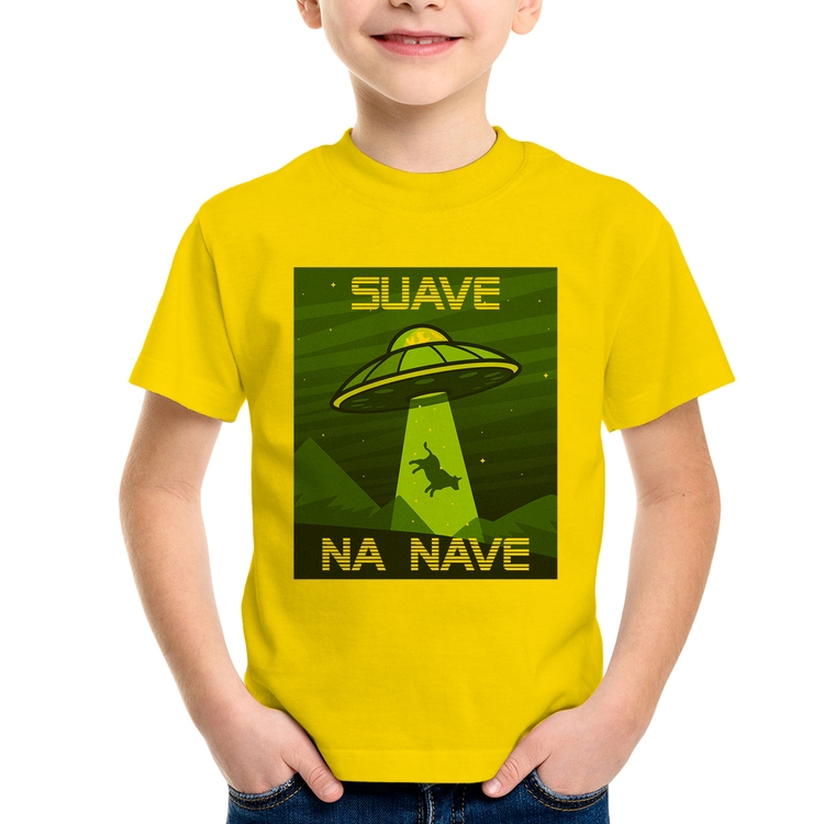 Camiseta Infantil Suave na nave - Amarela