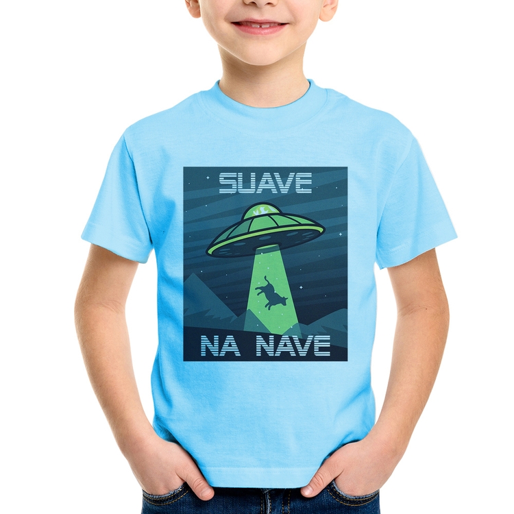 Camiseta Infantil Suave na nave - Azul Bebê