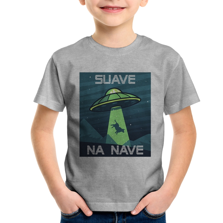 Camiseta Infantil Suave na nave - Cinza