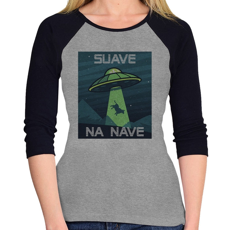 Baby Look Raglan Suave na nave Manga 3/4 - Cinza/Preto