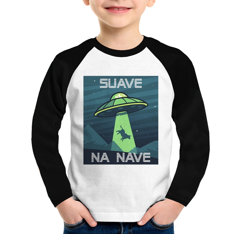 Camiseta Raglan Infantil Suave na nave Manga Longa
