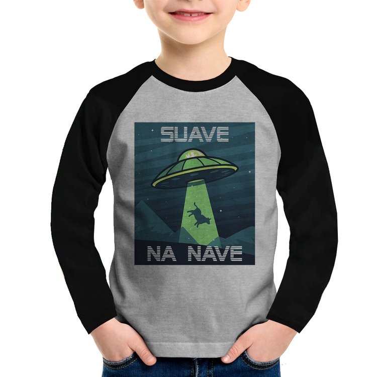 Camiseta Raglan Infantil Suave na nave Manga Longa - Cinza/Preto