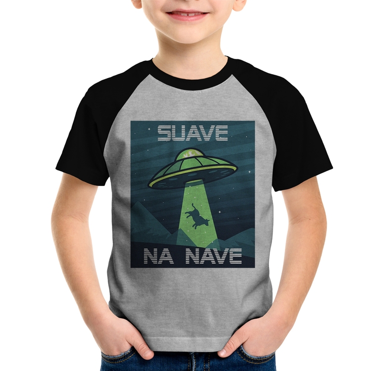 Camiseta Raglan Infantil Suave na nave - Cinza/Preto