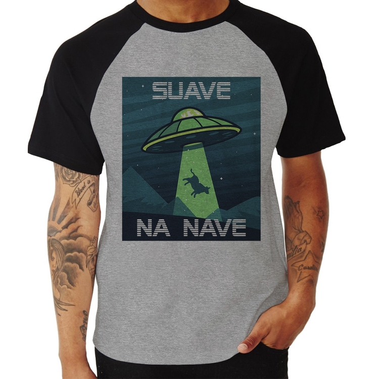 Camiseta Raglan Suave na nave - Cinza/Preto