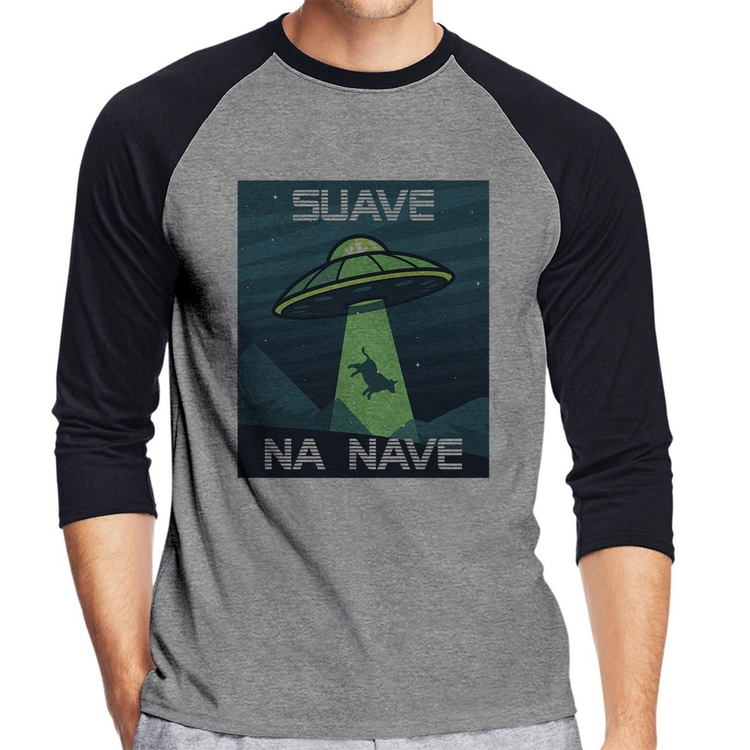 Camiseta Raglan Suave na nave Manga 3/4 - Cinza/Preto