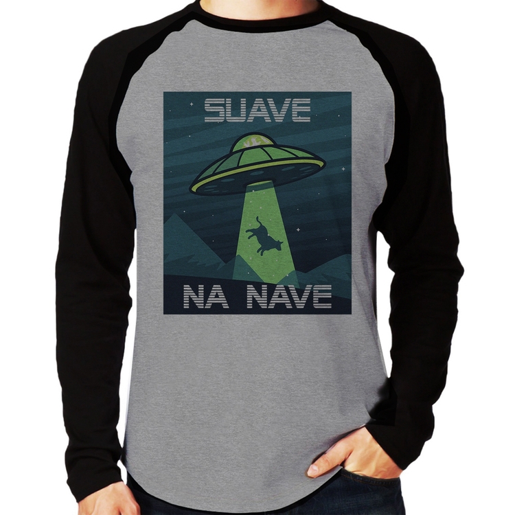Camiseta Raglan Suave na nave Manga Longa - Cinza/Preto