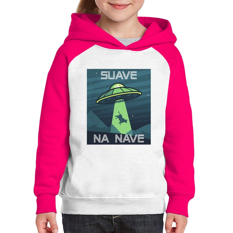 Moletom Infantil Suave na nave - Branco/Rosa