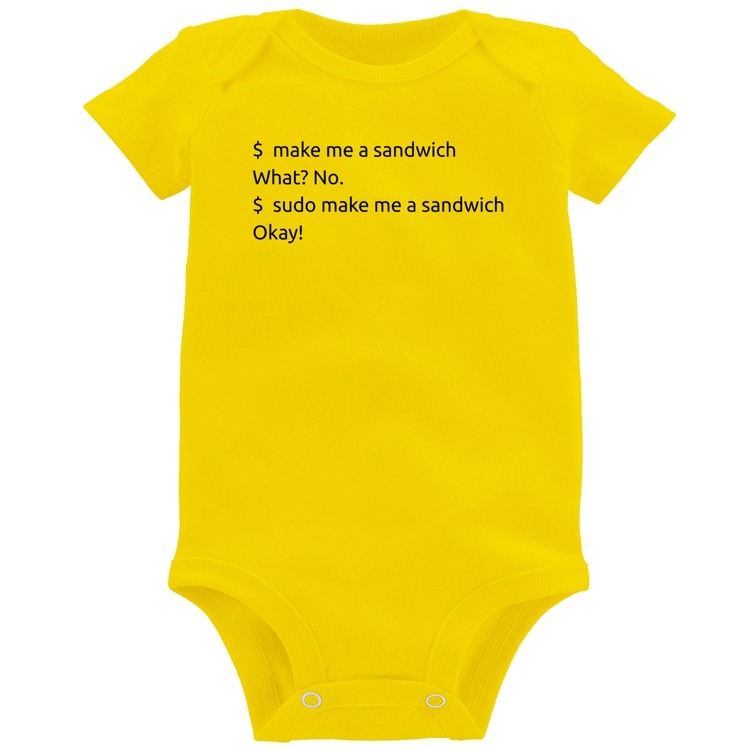 Body Bebê Sudo make me a sandwich - Amarelo