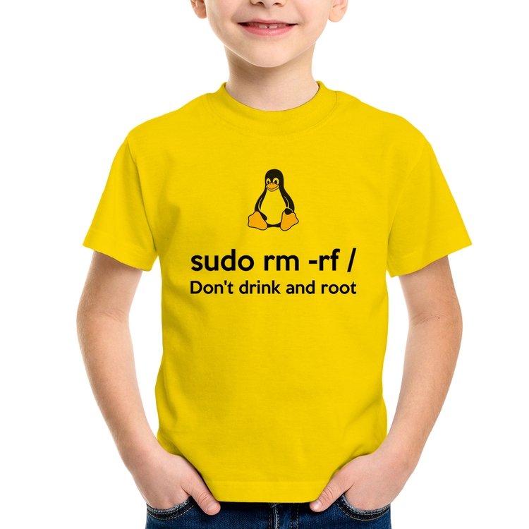 Camiseta Infantil sudo rm -rf / (Don't drink and root) - Amarela