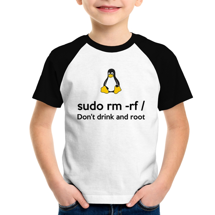 Camiseta Raglan Infantil sudo rm -rf / (Don't drink and root)