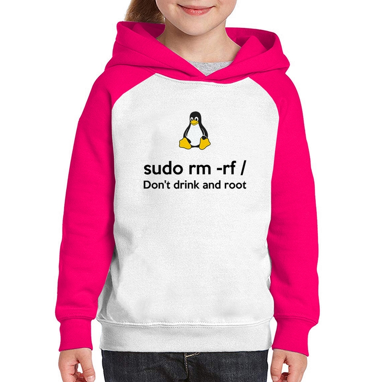 Moletom Infantil sudo rm -rf / (Don't drink and root) - Branco/Rosa