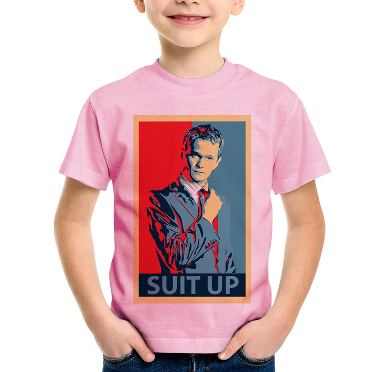 Camiseta Infantil Suit Up Barney Stinson - Rosa Bebê