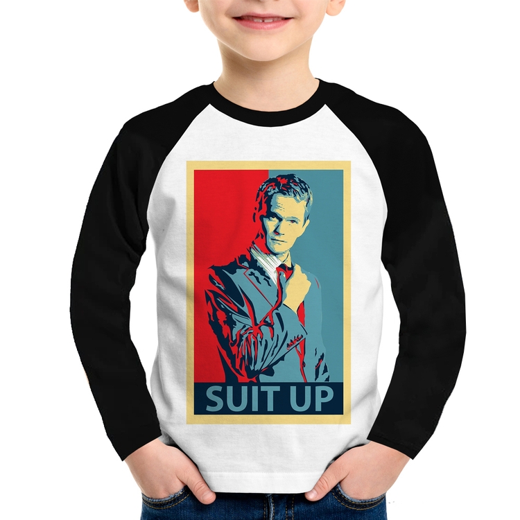 Camiseta Raglan Infantil Suit Up Barney Stinson Manga Longa