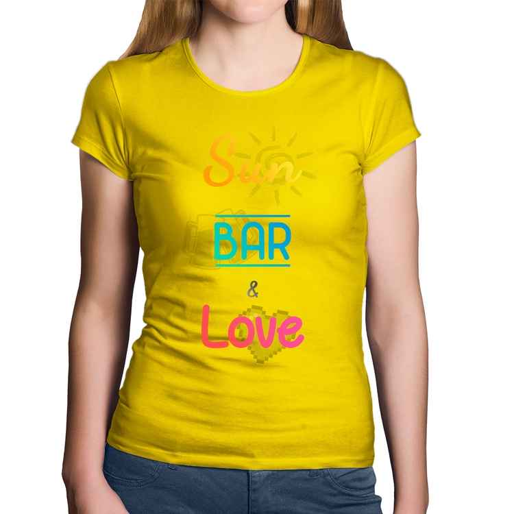 Baby Look Algodão Sun Bar & Love - Amarela