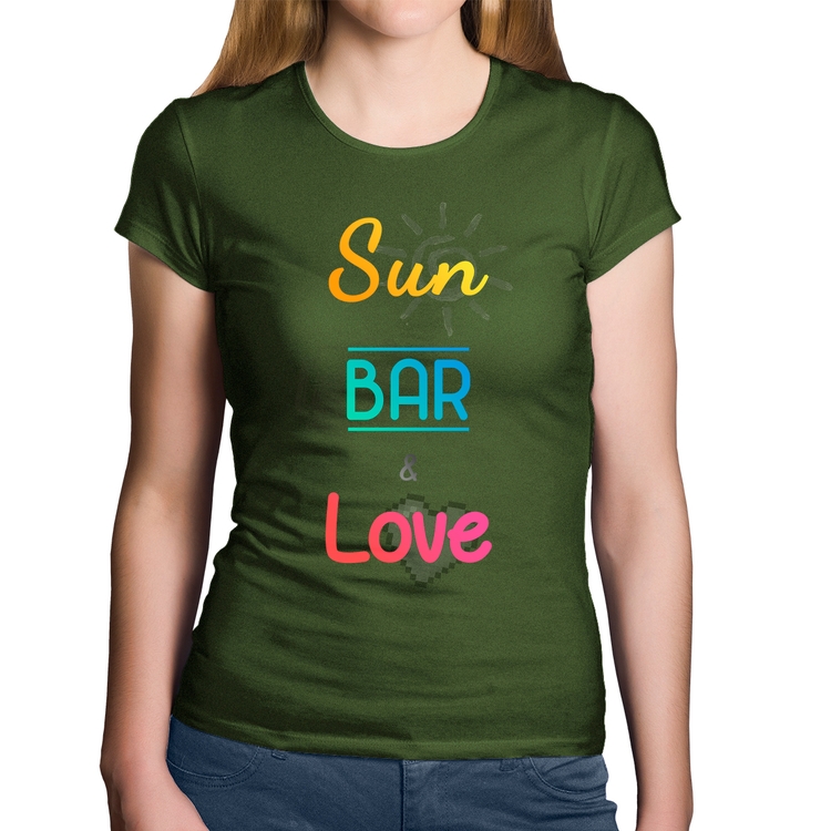 Baby Look Algodão Sun Bar & Love - Musgo