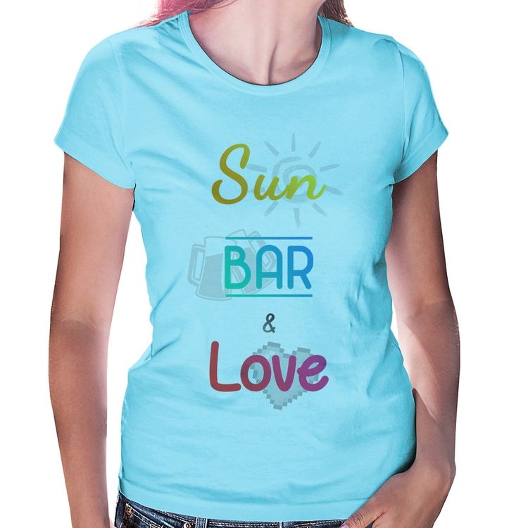 Baby Look Sun Bar & Love - Azul Bebê
