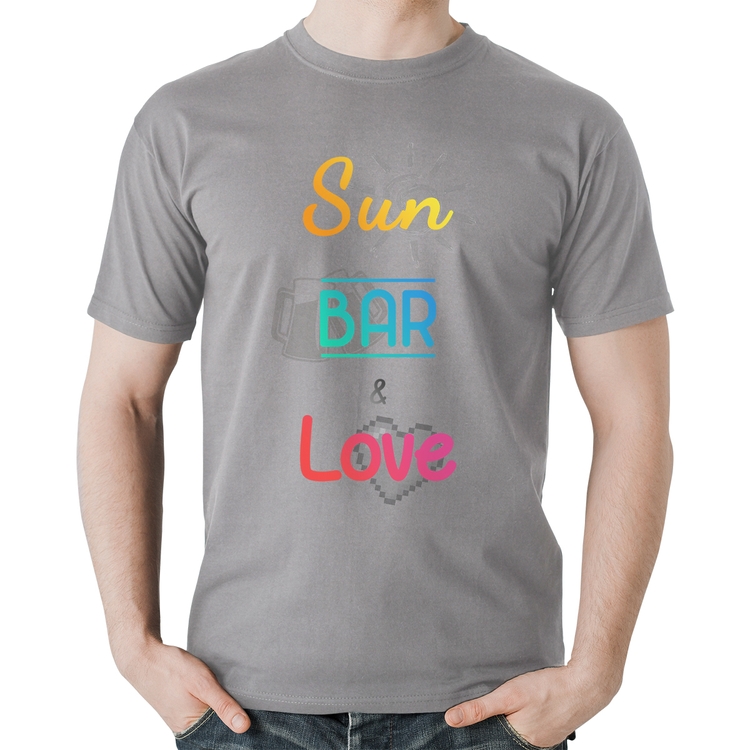 Camiseta Algodão Sun Bar & Love - Cinza