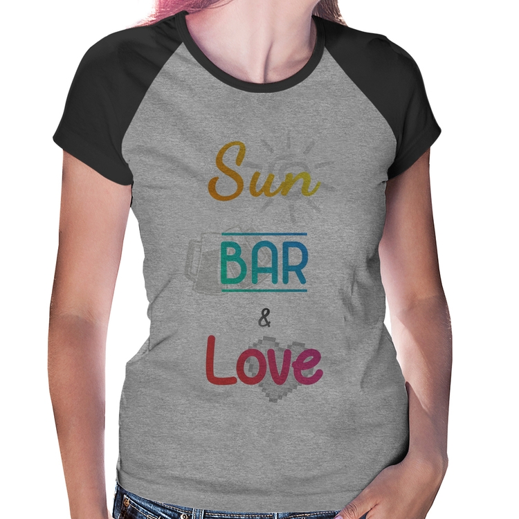 Baby Look Raglan Sun Bar & Love - Cinza/Preto