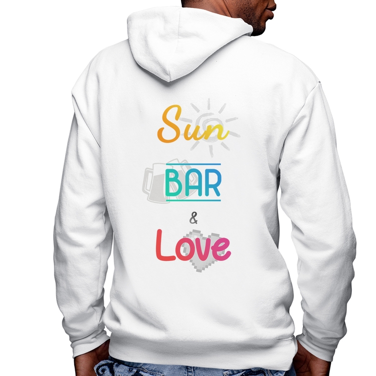 Blusa Moletom Sun Bar & Love Masculina com Capuz e Zíper - Branca
