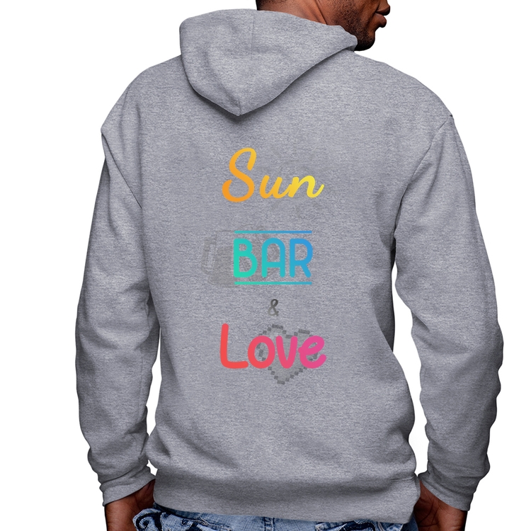 Blusa Moletom Sun Bar & Love Masculina com Capuz e Zíper - Mescla