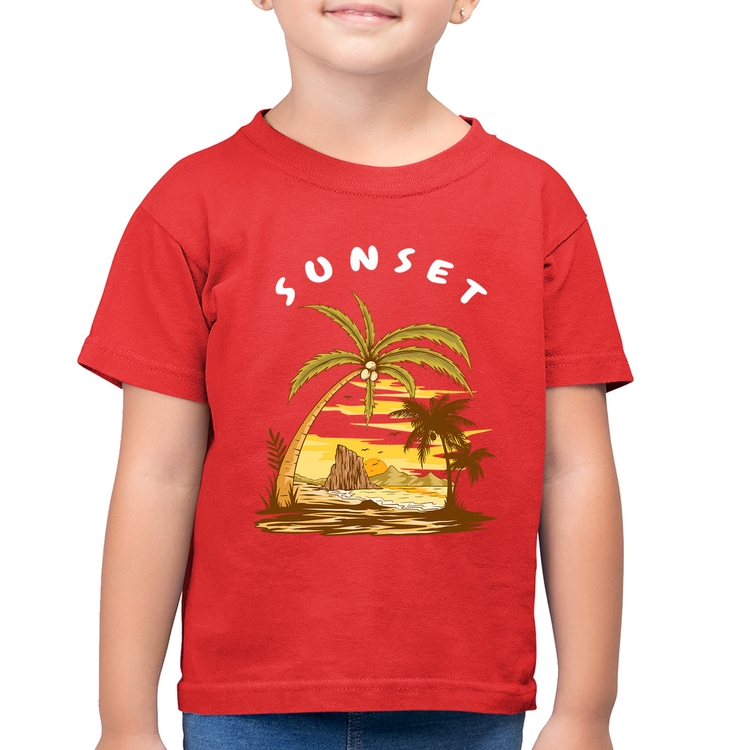 Camiseta Algodão Infantil Sunset Beach - Vermelha
