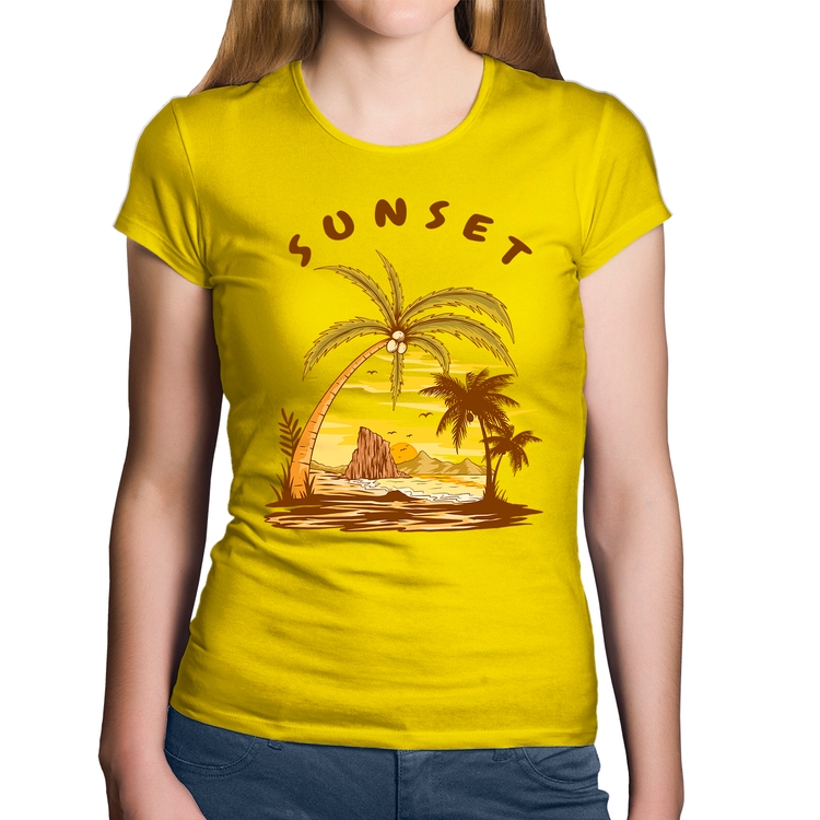 Baby Look Algodão Sunset Beach - Amarela