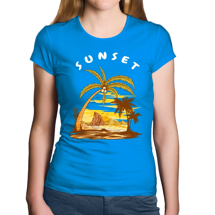 Baby Look Algodão Sunset Beach - Azul