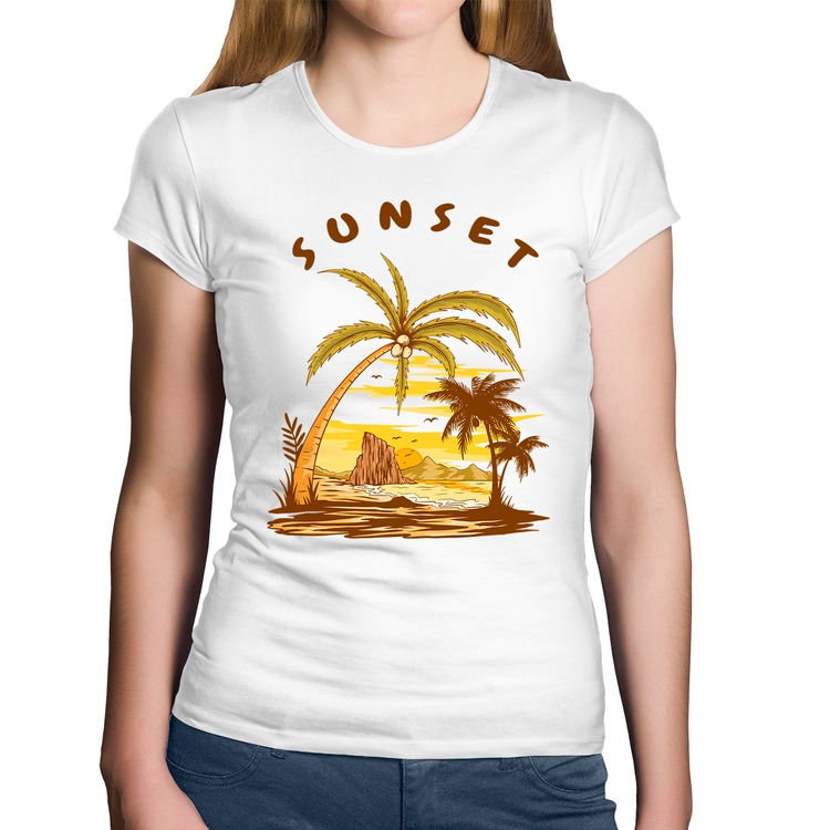 Baby Look Algodão Sunset Beach - Branca