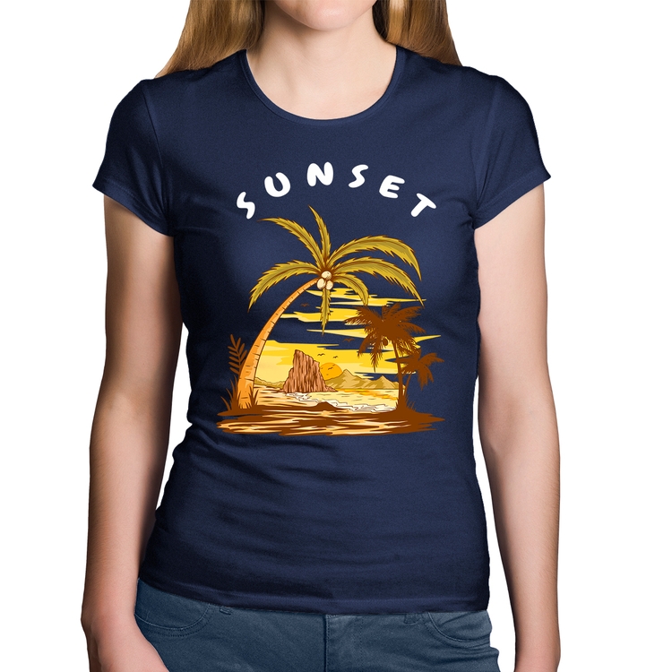 Baby Look Algodão Sunset Beach - Marinho