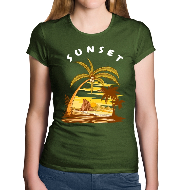 Baby Look Algodão Sunset Beach - Musgo