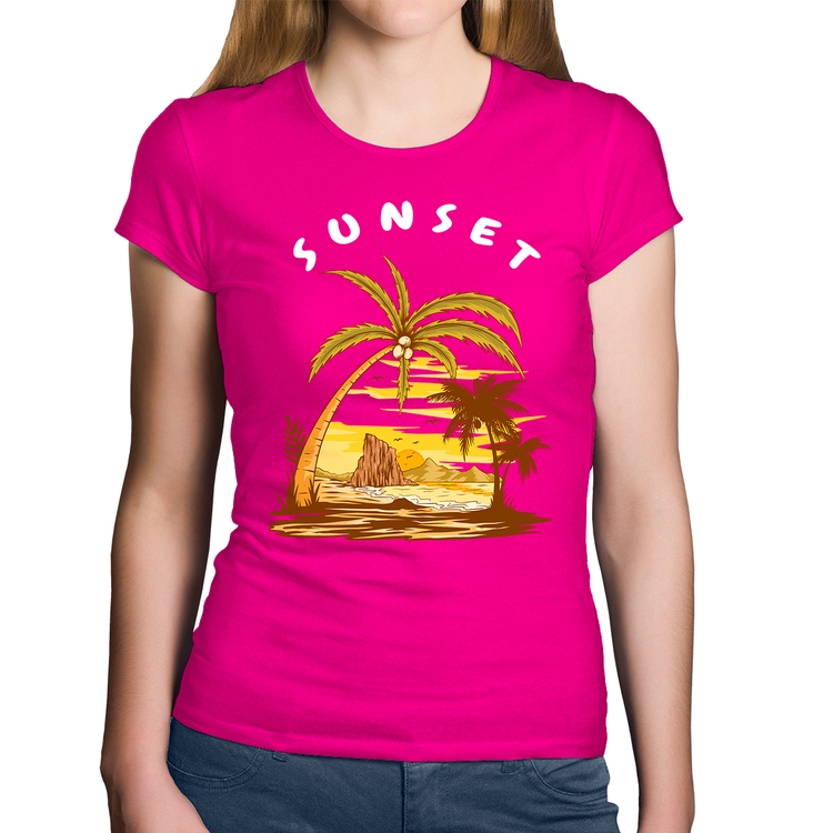 Baby Look Algodão Sunset Beach - Rosa