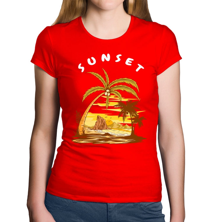 Baby Look Algodão Sunset Beach - Vermelha