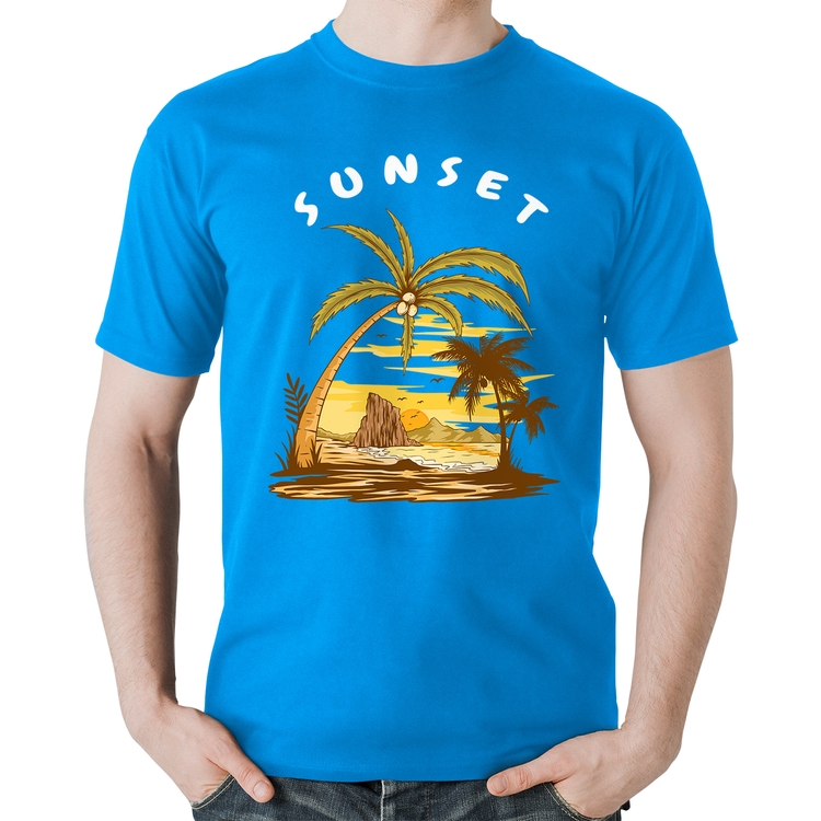 Camiseta Algodão Sunset Beach - Azul