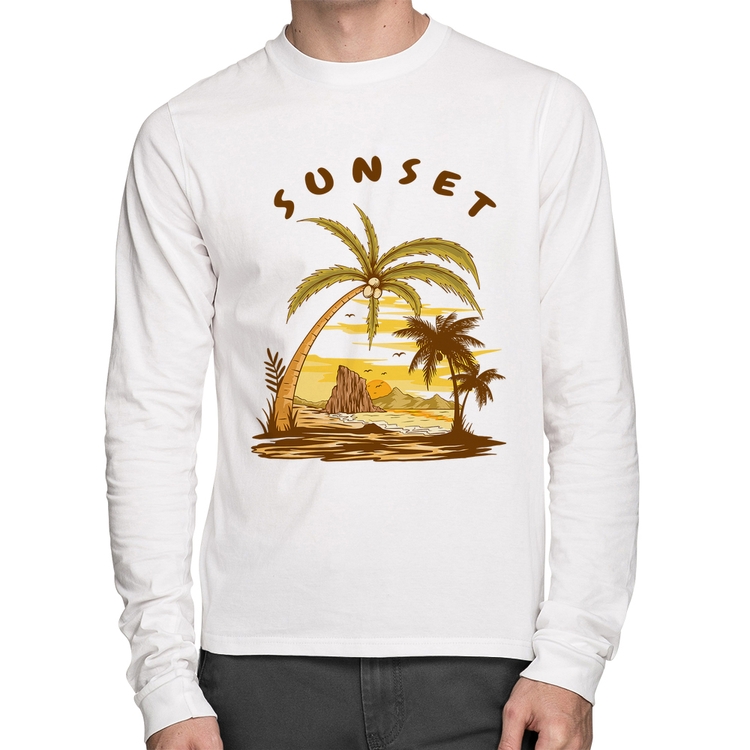 Camiseta Algodão Sunset Beach Manga Longa - Branca