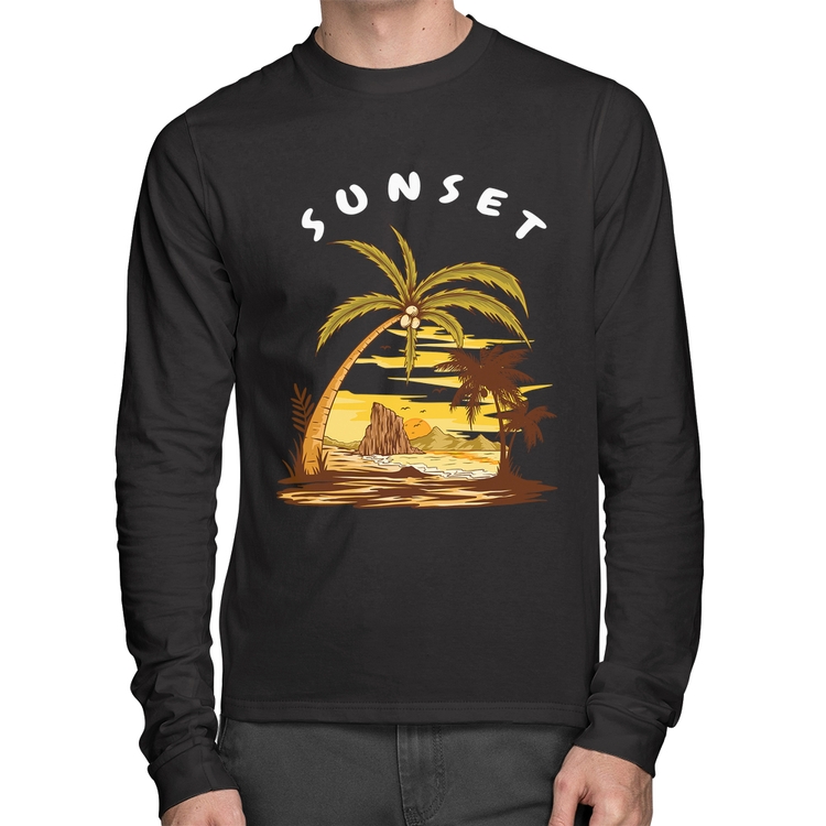 Camiseta Algodão Sunset Beach Manga Longa